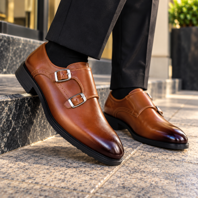 👞 Chaussure Classique Deux Boucles En Cuir Véritable