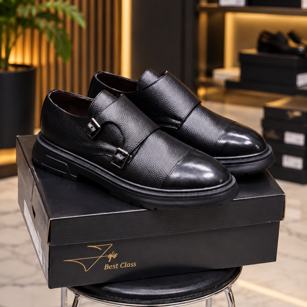 👉 Chaussures Homme Double Monk – Double Boucle Noir